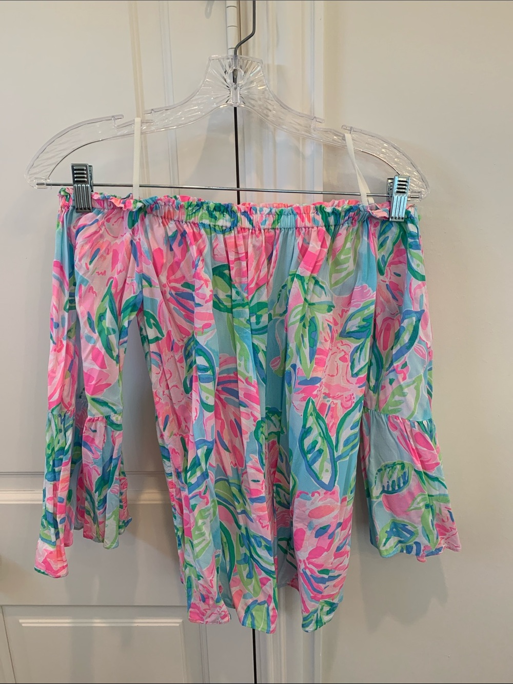 Like new—Lilly Pulitzer Pink, Aqua & Green Floral Off-Shoulder Top